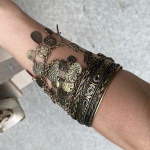 Free people dangling coin brass arm cuff bracelet